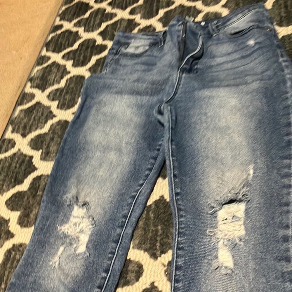High rise ankle skinny blue jeans